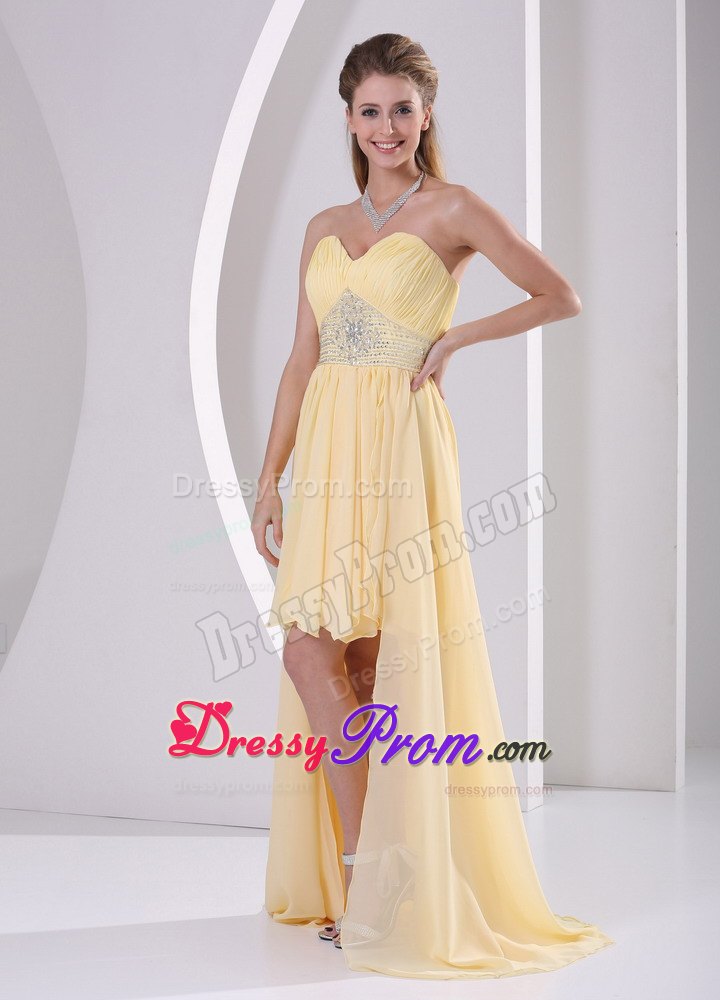 High-low Beaded Light Yellow Detachable Prom Homecoming Dress
