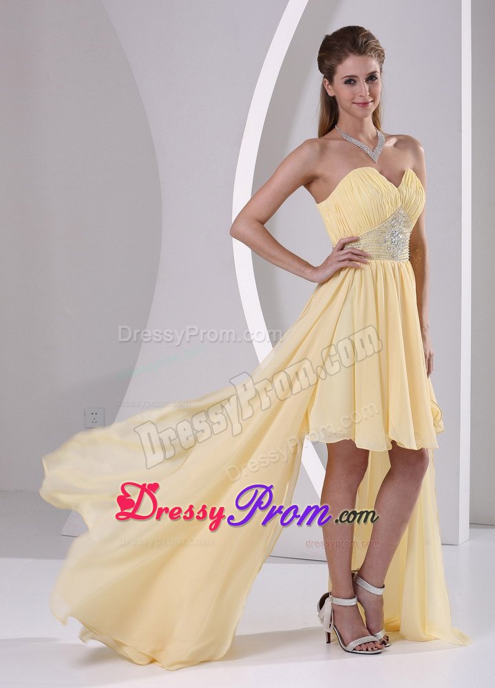 High-low Beaded Light Yellow Detachable Prom Homecoming Dress