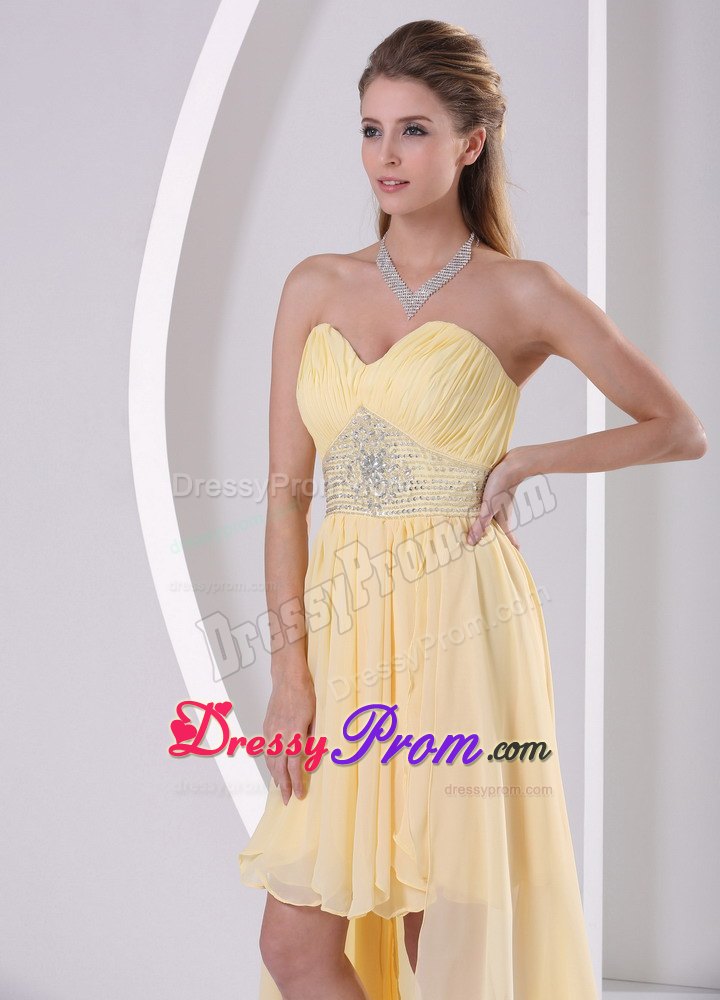 High-low Beaded Light Yellow Detachable Prom Homecoming Dress
