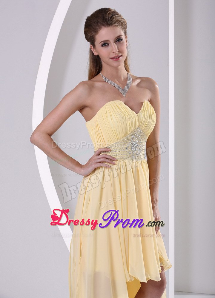 High-low Beaded Light Yellow Detachable Prom Homecoming Dress