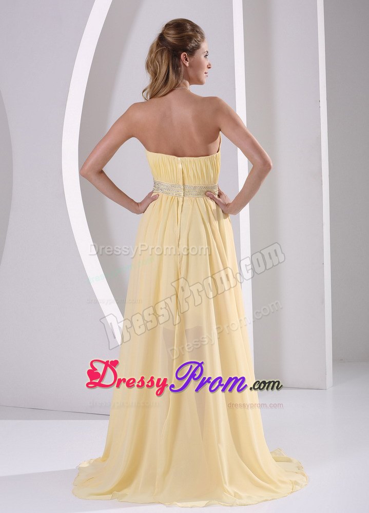 High-low Beaded Light Yellow Detachable Prom Homecoming Dress