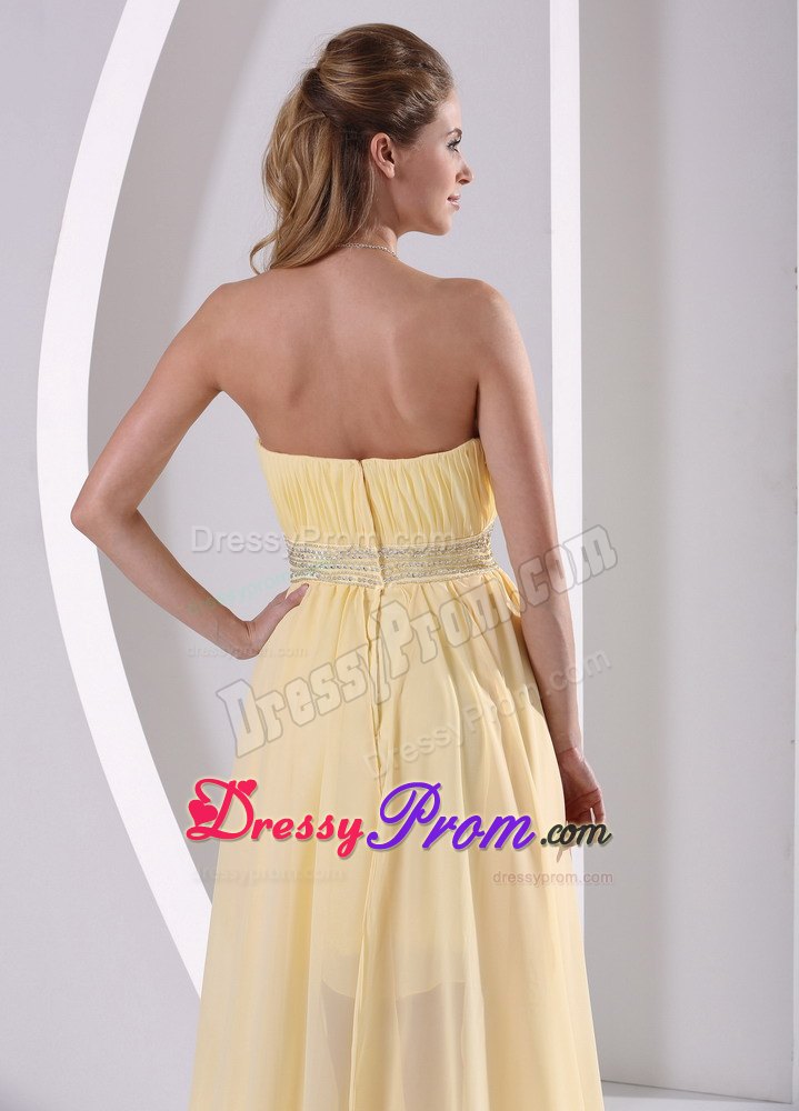 High-low Beaded Light Yellow Detachable Prom Homecoming Dress