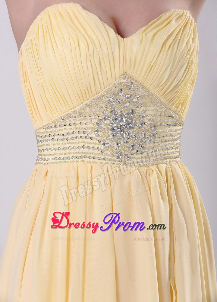 High-low Beaded Light Yellow Detachable Prom Homecoming Dress