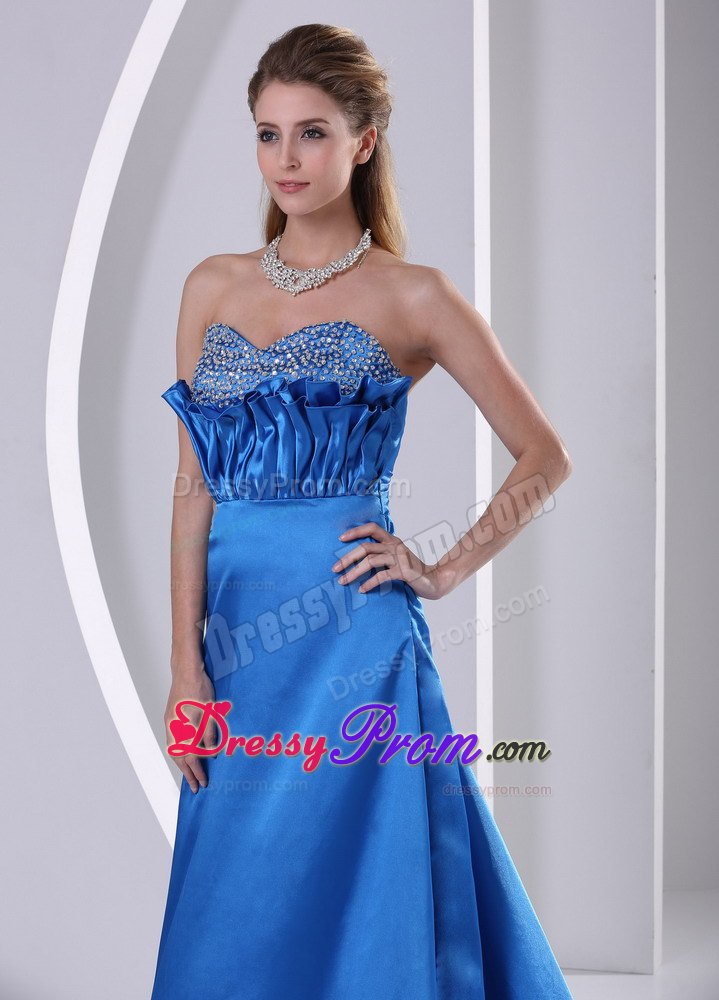 Sky Blue A-line Beaded Sweetheart Prom Formal Dress with Court Train
