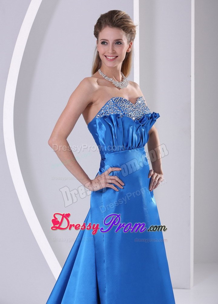 Sky Blue A-line Beaded Sweetheart Prom Formal Dress with Court Train