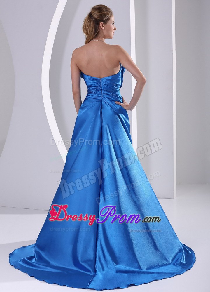 Sky Blue A-line Beaded Sweetheart Prom Formal Dress with Court Train