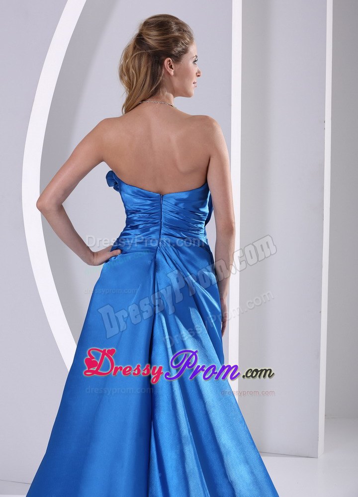 Sky Blue A-line Beaded Sweetheart Prom Formal Dress with Court Train