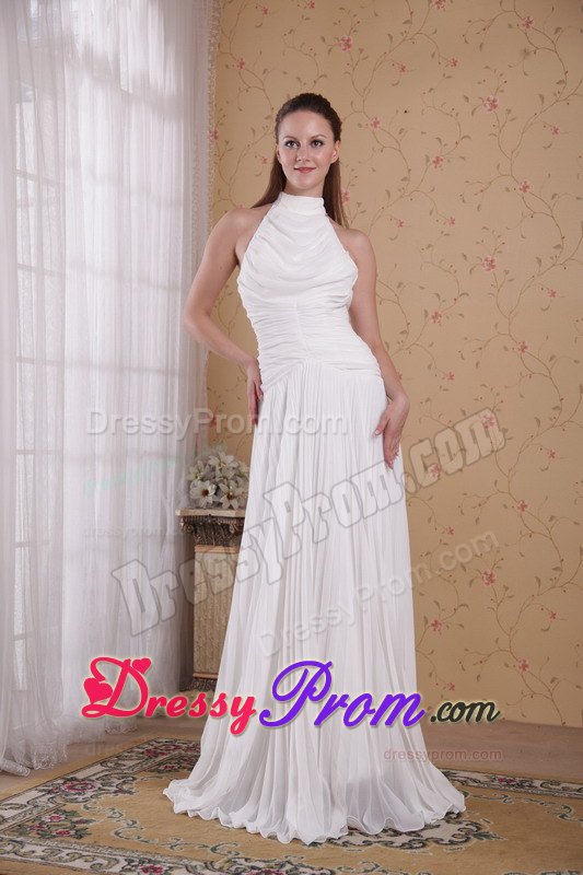 White Empire High-neck Pleating 2013 Prom Dress Made in Chiffon