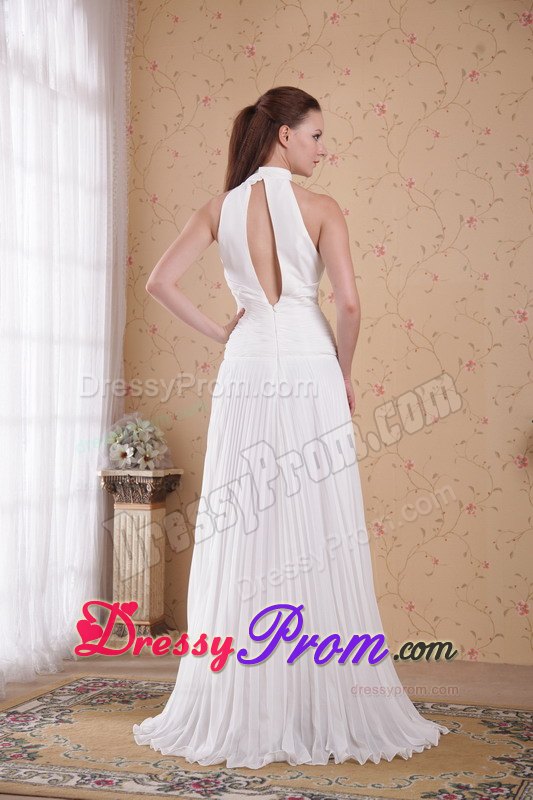 White Empire High-neck Pleating 2013 Prom Dress Made in Chiffon