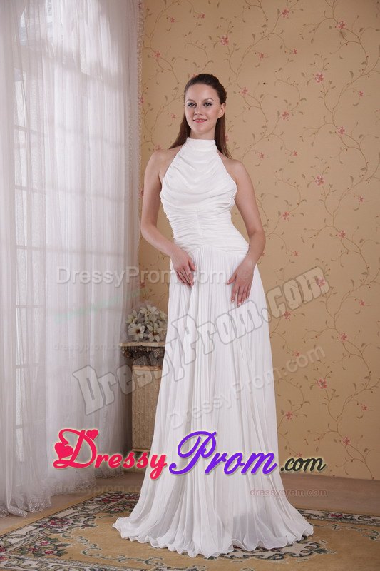 White Empire High-neck Pleating 2013 Prom Dress Made in Chiffon