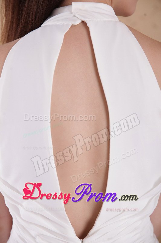 White Empire High-neck Pleating 2013 Prom Dress Made in Chiffon