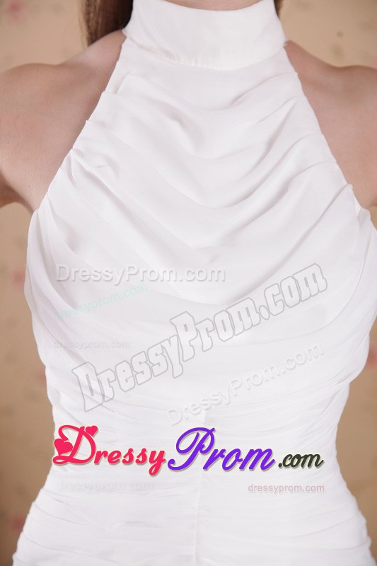 White Empire High-neck Pleating 2013 Prom Dress Made in Chiffon