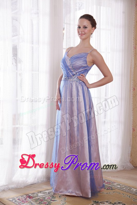Beading Spaghetti Straps for Tulle Overlay Prom Court Dresses in Lilac