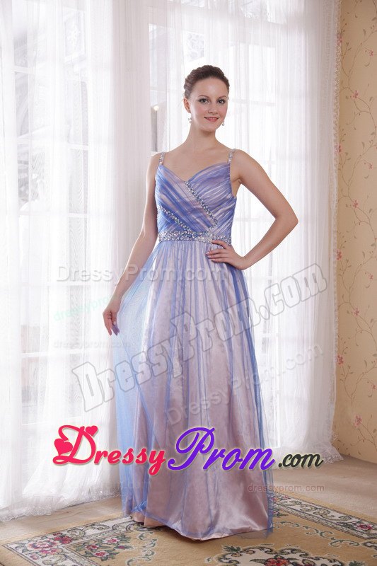 Beading Spaghetti Straps for Tulle Overlay Prom Court Dresses in Lilac