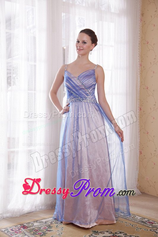 Beading Spaghetti Straps for Tulle Overlay Prom Court Dresses in Lilac