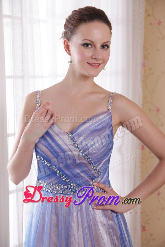 Beading Spaghetti Straps for Tulle Overlay Prom Court Dresses in Lilac