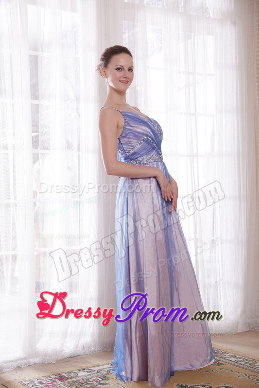 Beading Spaghetti Straps for Tulle Overlay Prom Court Dresses in Lilac