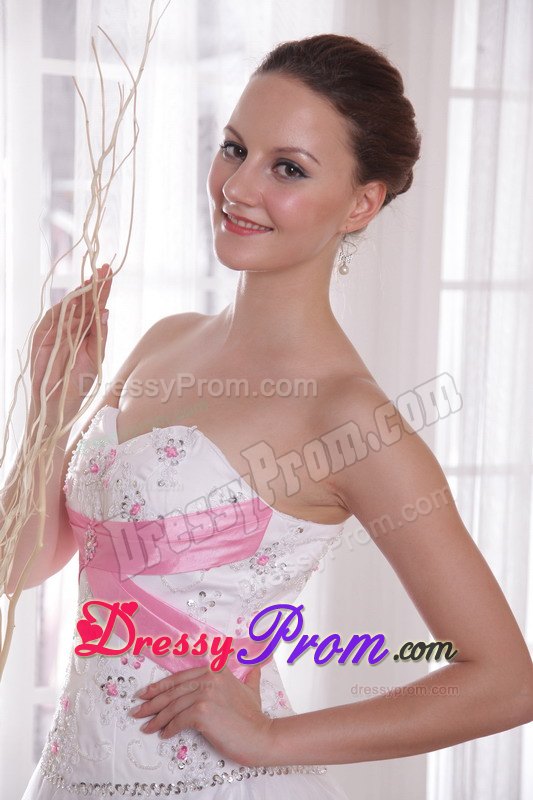 White Princess Beading and Rhinestones Dresses for Prom Court