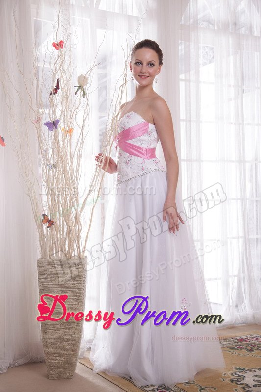 White Princess Beading and Rhinestones Dresses for Prom Court