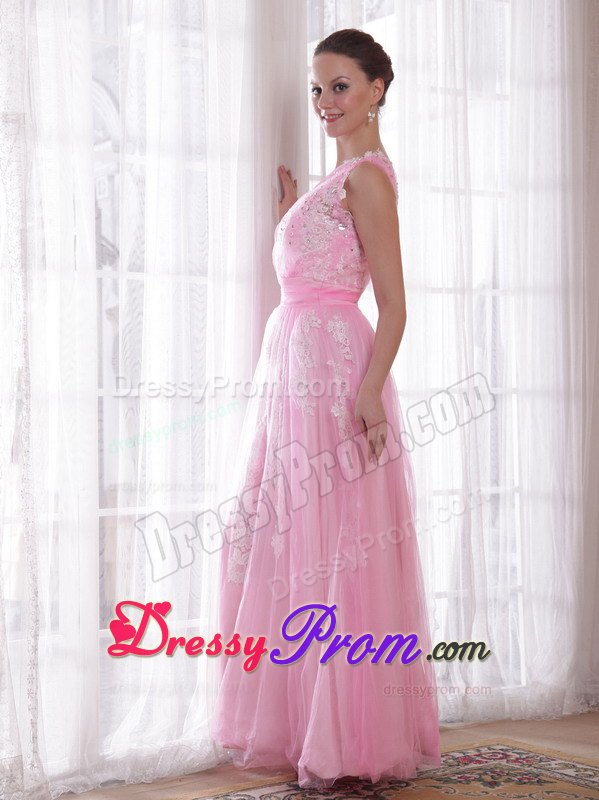 Pink One Shoulder Embroidery and Rhinestones Prom Evening Dress