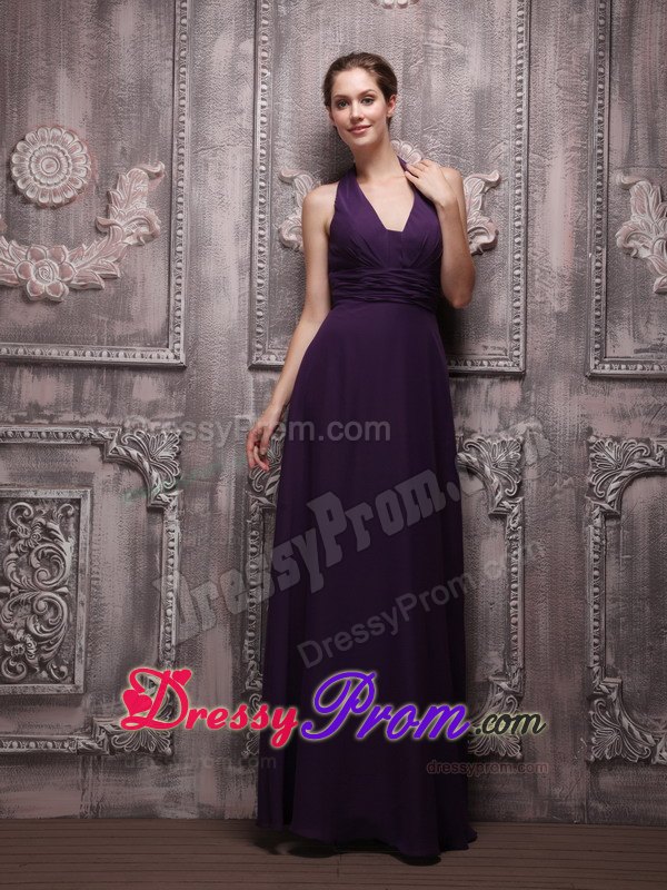 Dark Purple Empire Halter Ruching Dress for Prom Queen to Floor