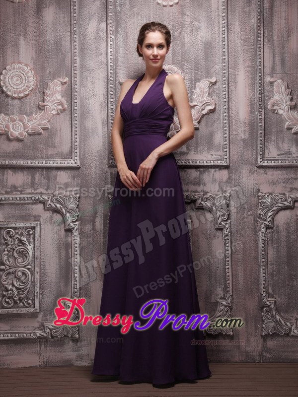Dark Purple Empire Halter Ruching Dress for Prom Queen to Floor