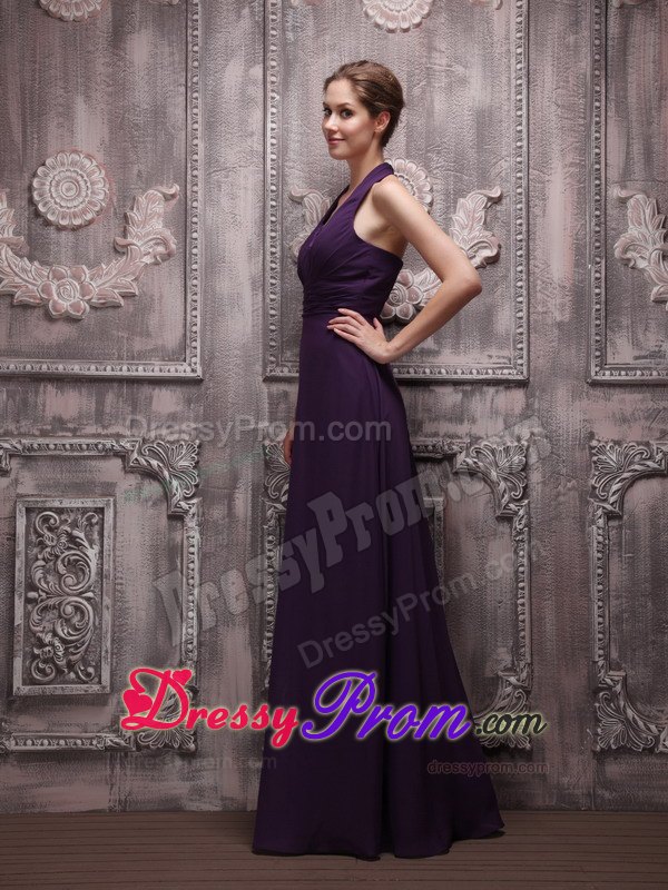 Dark Purple Empire Halter Ruching Dress for Prom Queen to Floor