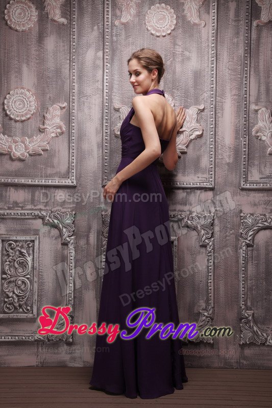 Dark Purple Empire Halter Ruching Dress for Prom Queen to Floor