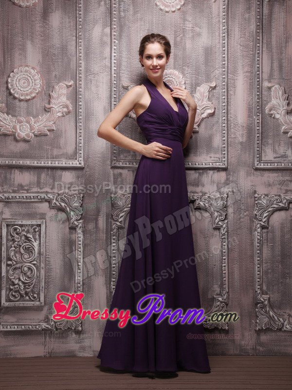 Dark Purple Empire Halter Ruching Dress for Prom Queen to Floor
