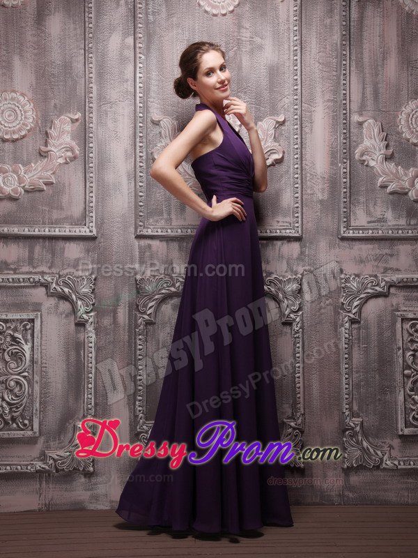 Dark Purple Empire Halter Ruching Dress for Prom Queen to Floor