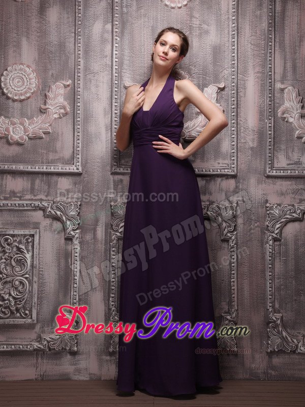 Dark Purple Empire Halter Ruching Dress for Prom Queen to Floor