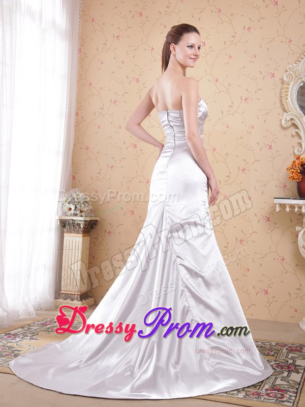 Grey Strapless Appliques and Ruching Prom Dress Attached Court Train