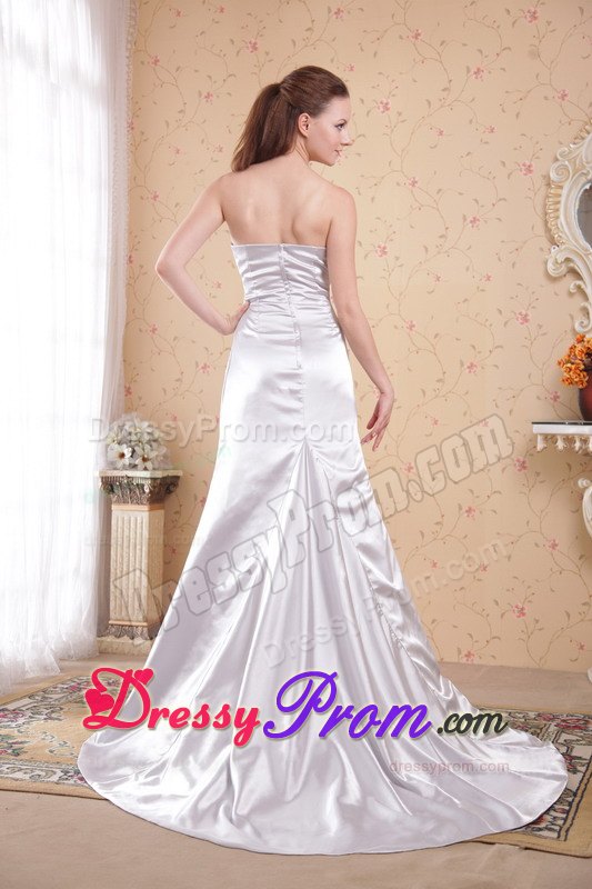 Grey Strapless Appliques and Ruching Prom Dress Attached Court Train