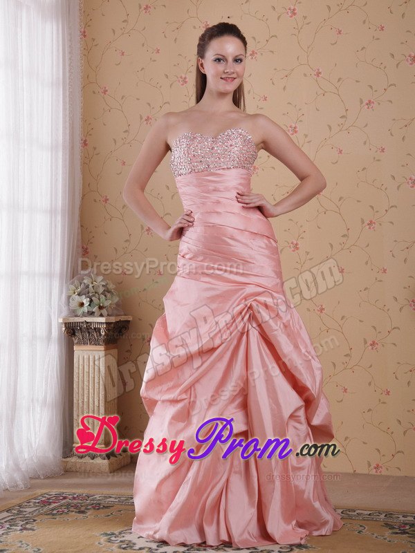 Baby Pink Column Beading and Ruching Prom Celebrity Dress