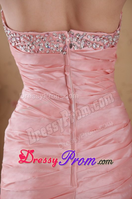 Baby Pink Column Beading and Ruching Prom Celebrity Dress