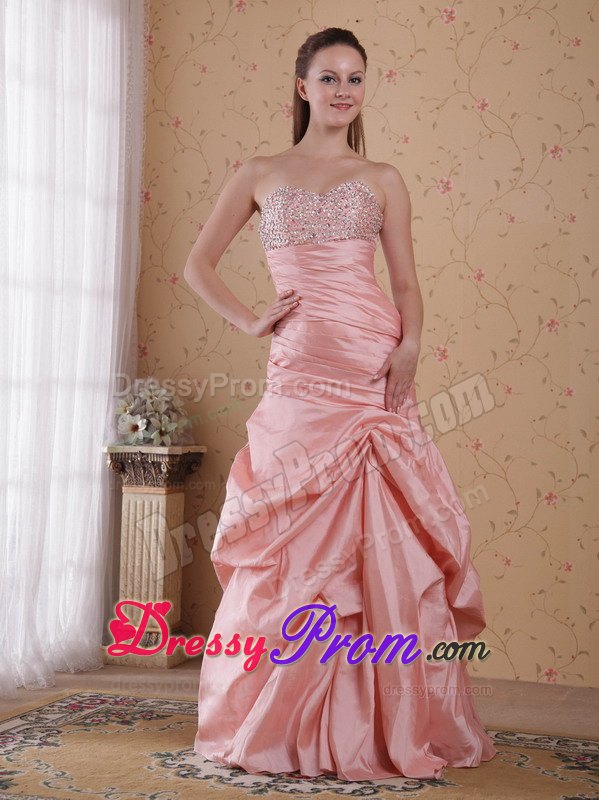 Baby Pink Column Beading and Ruching Prom Celebrity Dress