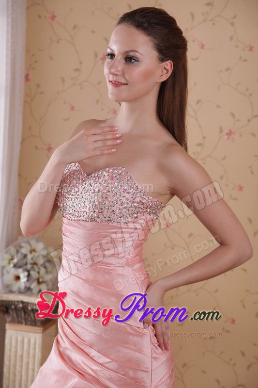 Baby Pink Column Beading and Ruching Prom Celebrity Dress