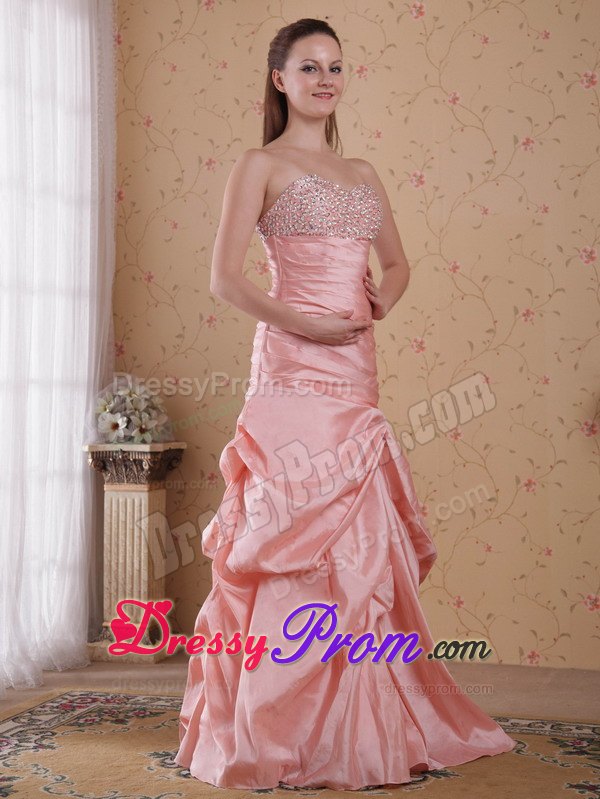 Baby Pink Column Beading and Ruching Prom Celebrity Dress