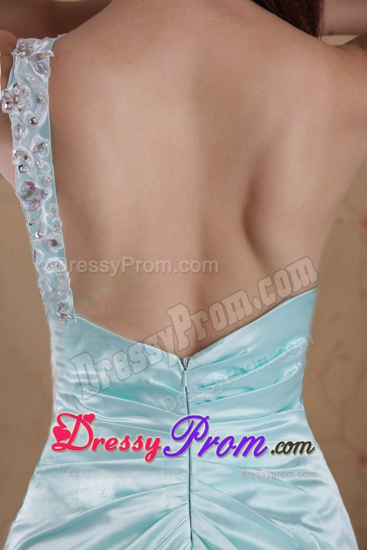 Light Blue Empire One Shoulder Decorated Appliques Prom Dress