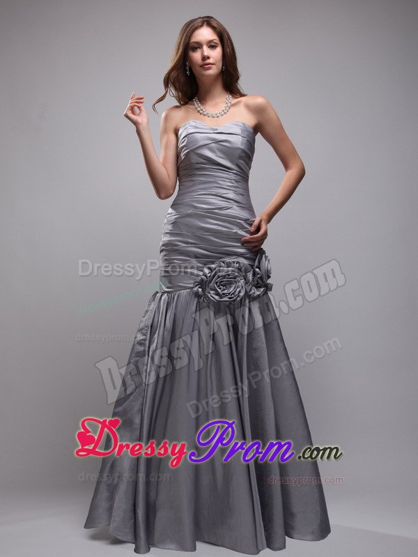 Gray Sweetheart Hand Flowers Prom Evening Dress in Mermaid