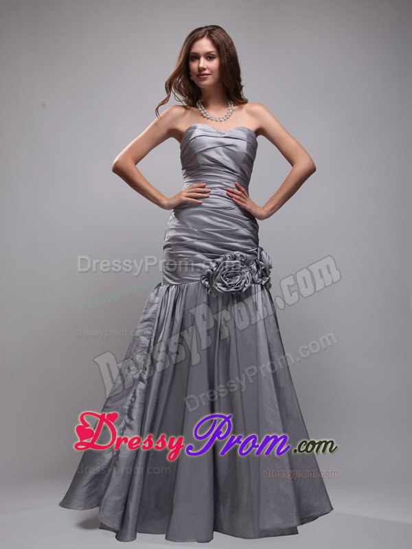 Gray Sweetheart Hand Flowers Prom Evening Dress in Mermaid