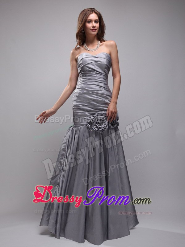 Gray Sweetheart Hand Flowers Prom Evening Dress in Mermaid