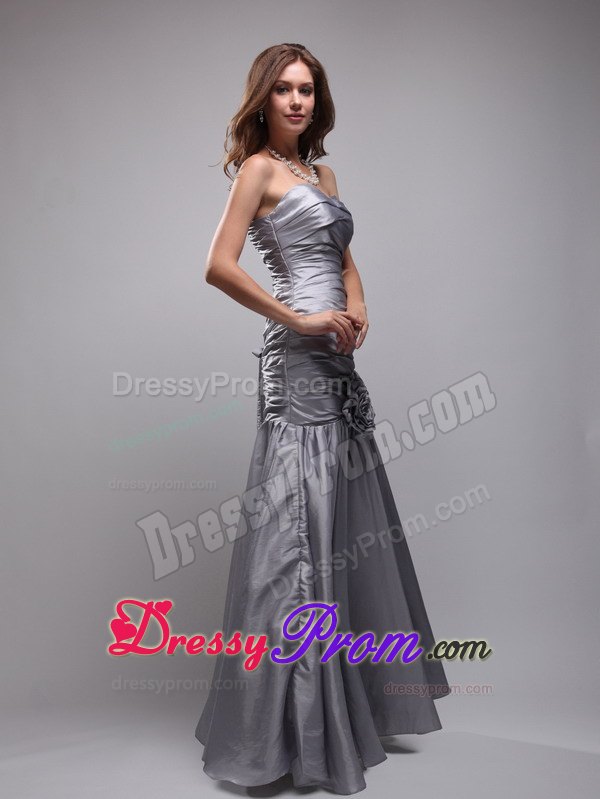 Gray Sweetheart Hand Flowers Prom Evening Dress in Mermaid