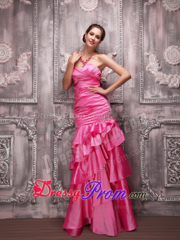 Hot Pink Column Sweetheart Prom Celebrity Dress with Beading