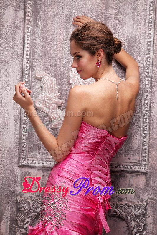 Hot Pink Column Sweetheart Prom Celebrity Dress with Beading