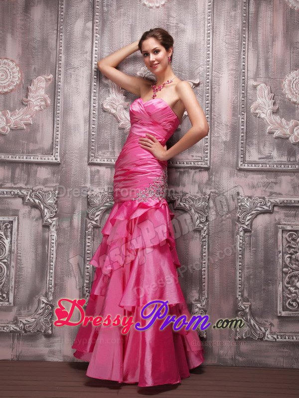Hot Pink Column Sweetheart Prom Celebrity Dress with Beading