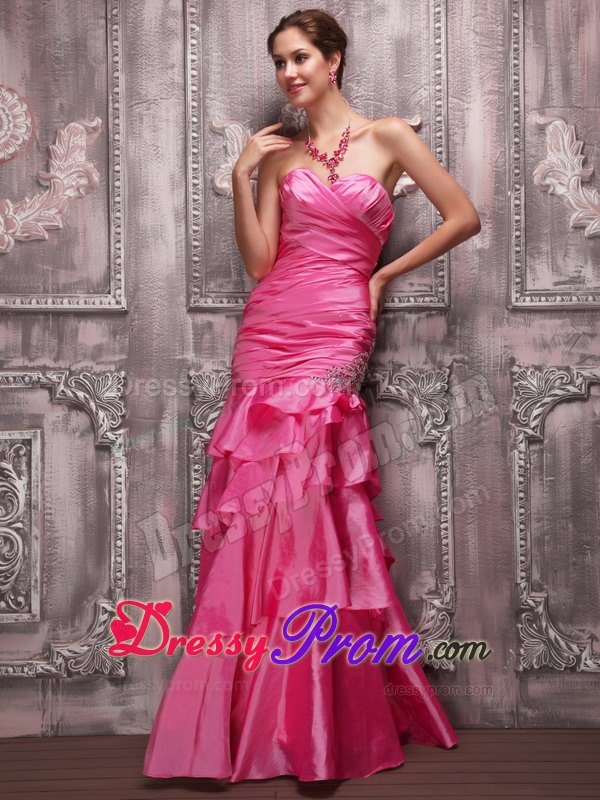 Hot Pink Column Sweetheart Prom Celebrity Dress with Beading