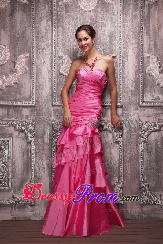 Hot Pink Column Sweetheart Prom Celebrity Dress with Beading
