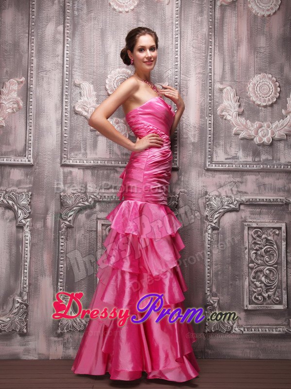 Hot Pink Column Sweetheart Prom Celebrity Dress with Beading