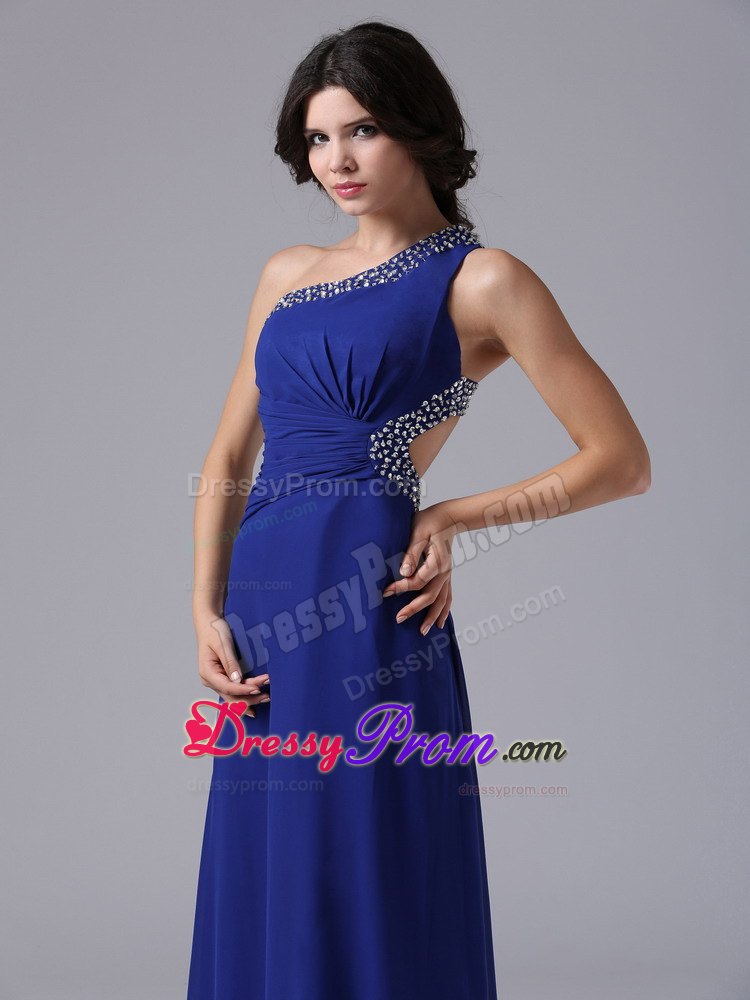 Racer Back for Peacock Blue Beaded One Shoulder Prom Evening Dress